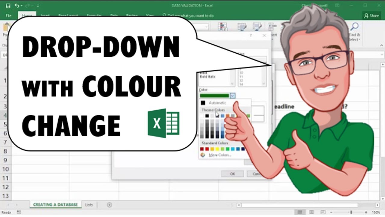 How To Create An Excel Drop Down List With Colors Youtube