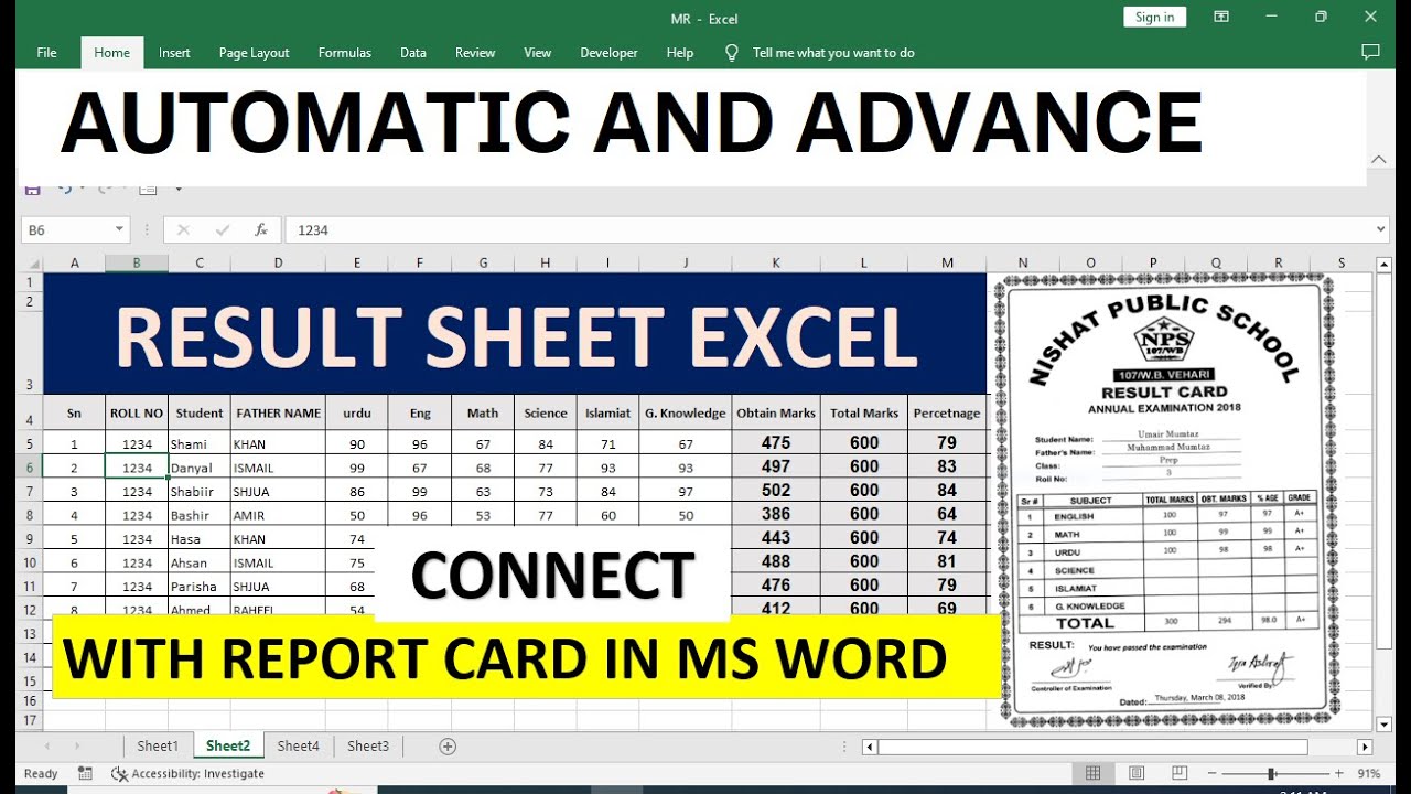 How To Create Marksheet In Excel Result Sheet In Excel Youtube