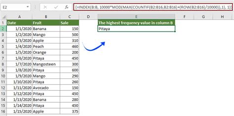 How To Find Value With Highest Frequency In A Range In Excel