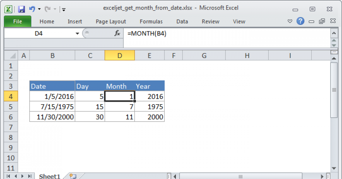 How To Get Month From Date In Excel