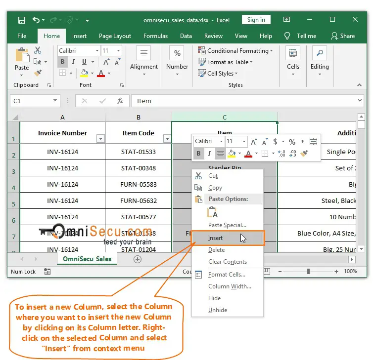 How To Insert Columns In Excel Worksheet