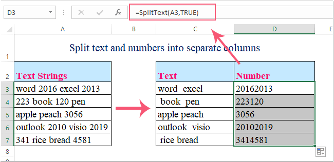 How To Separate Text And Numbers From One Cell Into Two Columns