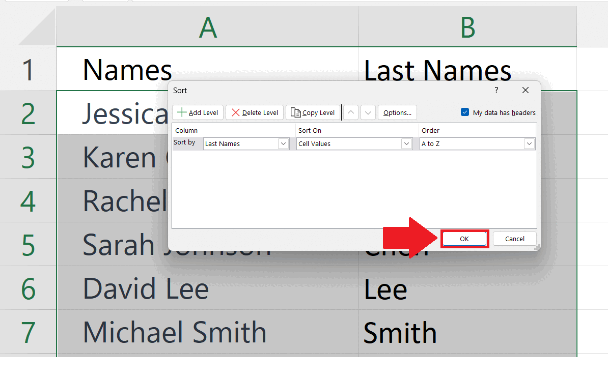 How To Sort Data By Last Names In Microsoft Excel Spreadcheaters