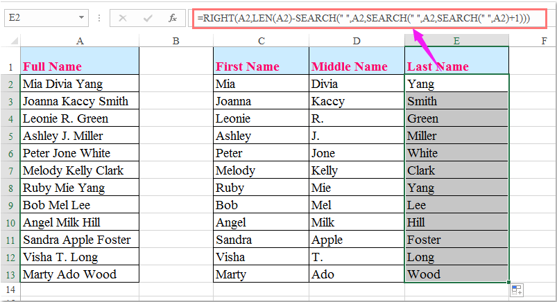 How To Split First And Last Names In Excel Excel Split Names Tutorial