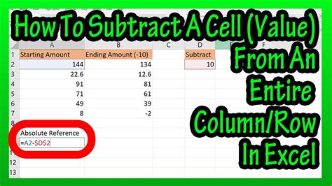 How To Subtract A Cell Value From An Entire Column Or Row In Excel