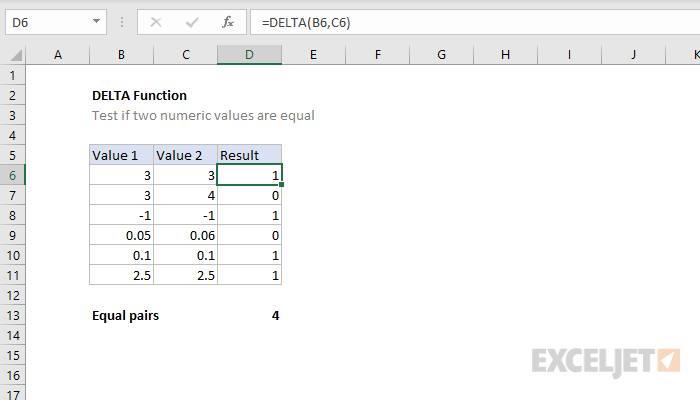 How To Use Delta Function In Excel