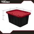 Hyper Tough 12 Gallon Snap Lid Stackable Plastic Storage Bin Container Black With Red Lid