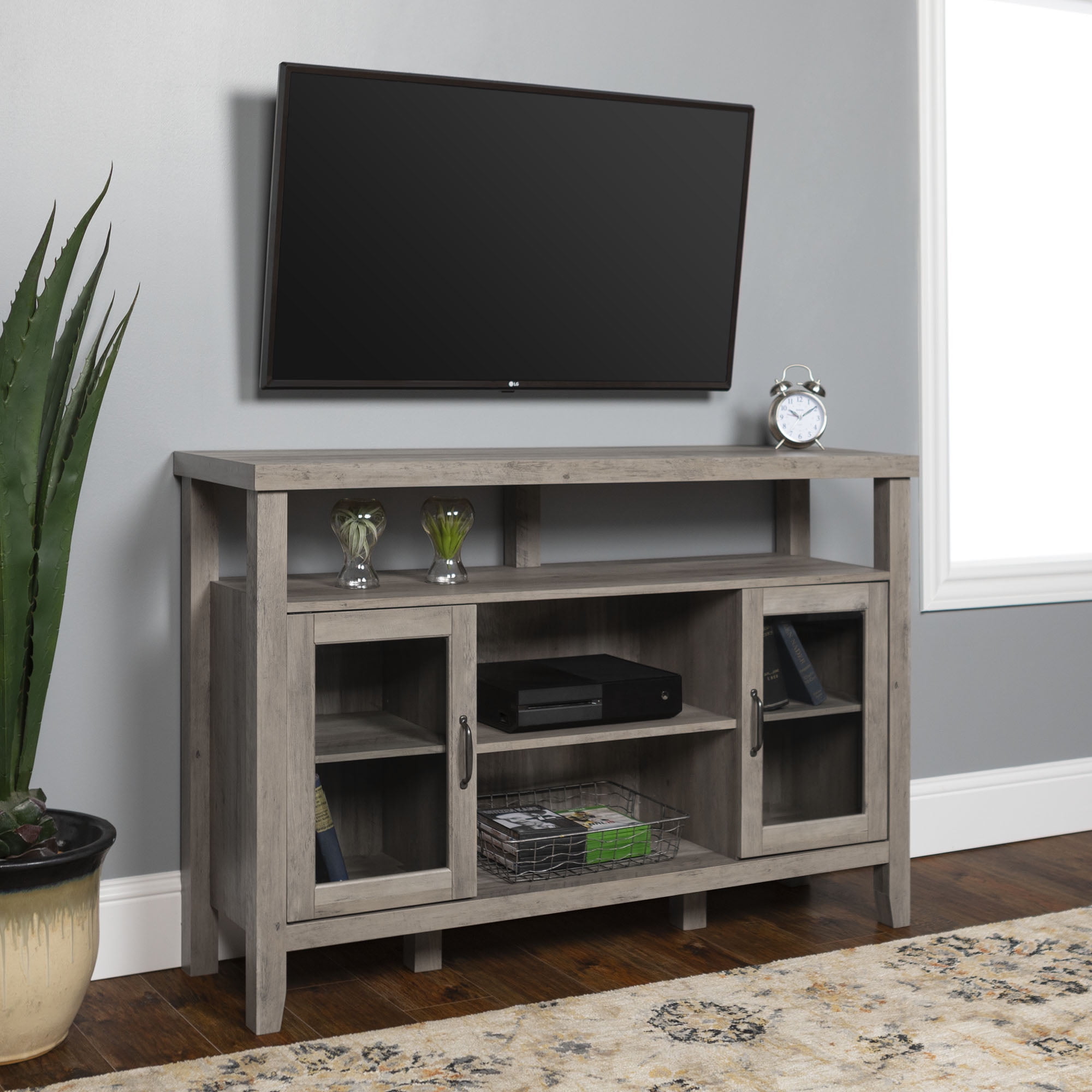 Manor Park Modern Farmhouse Tall Tv Stand For Tvs Up To 55 Amp Quot Grey Wash Walmart Com