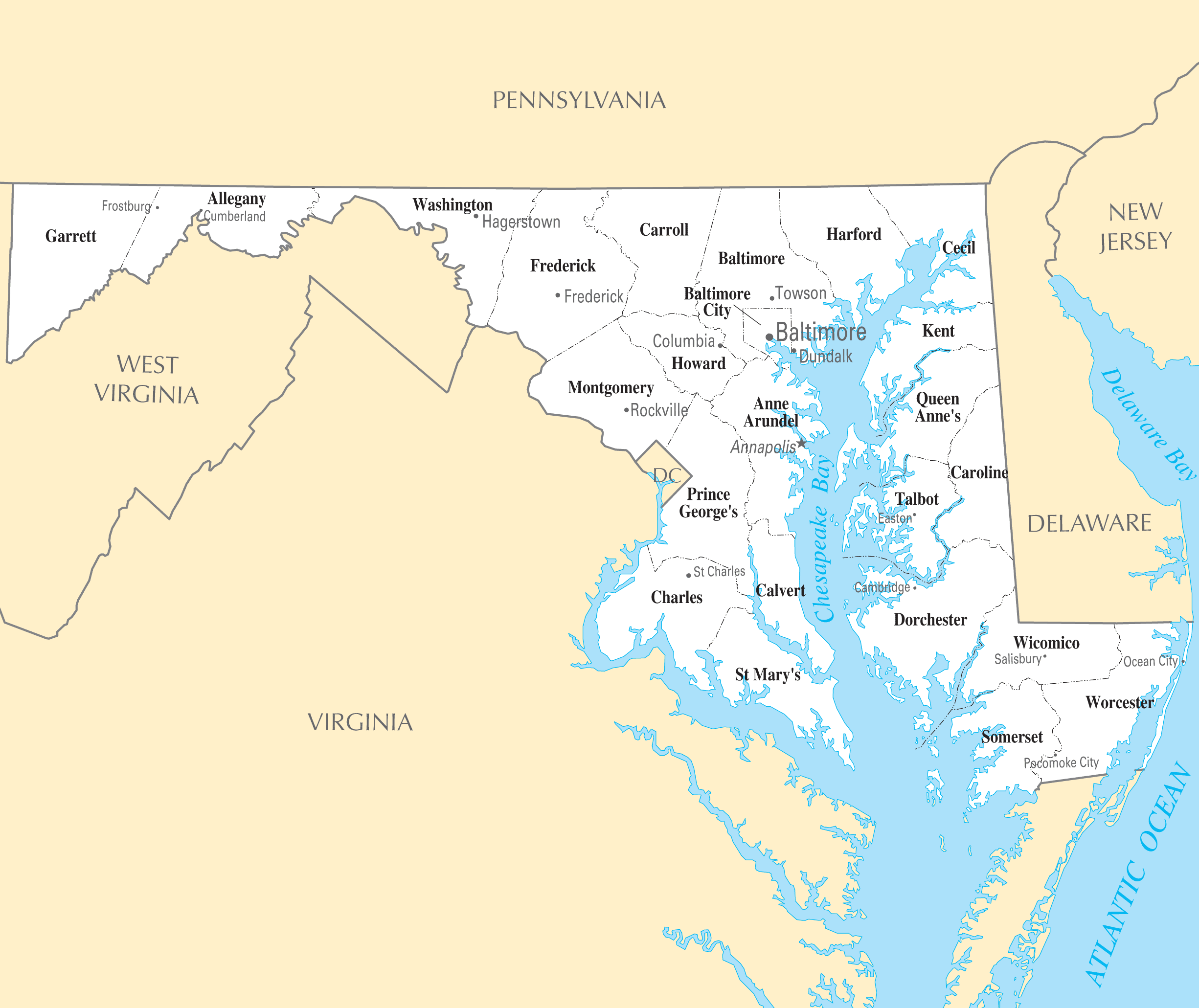 Map Of Maryland Cities And Towns Simone Keller