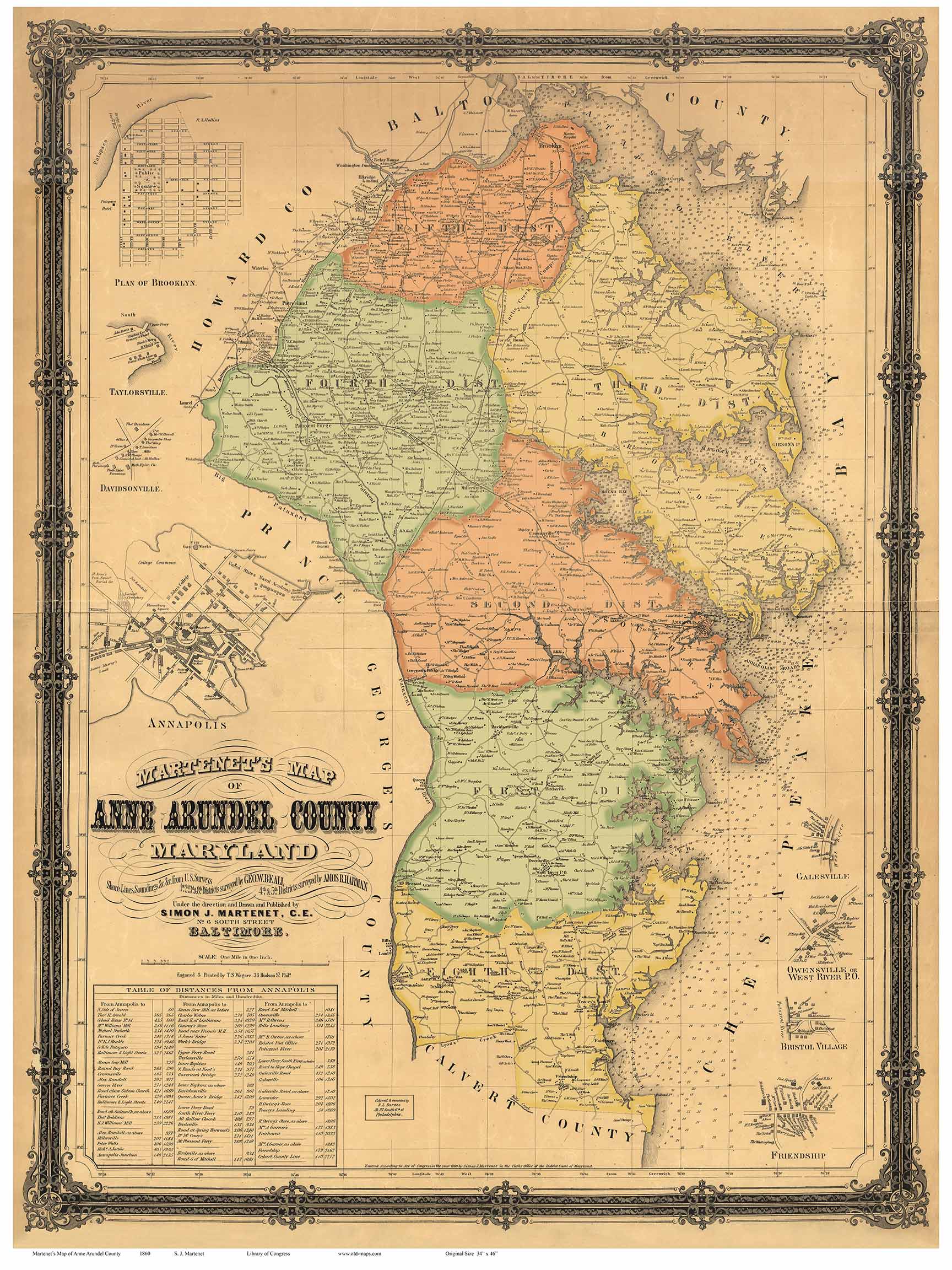 Martenet S 1860 Map Of Anne Arundel County Maryland