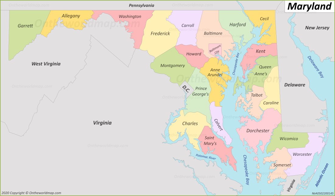 Maryland County Map County Map Of Maryland With Cities