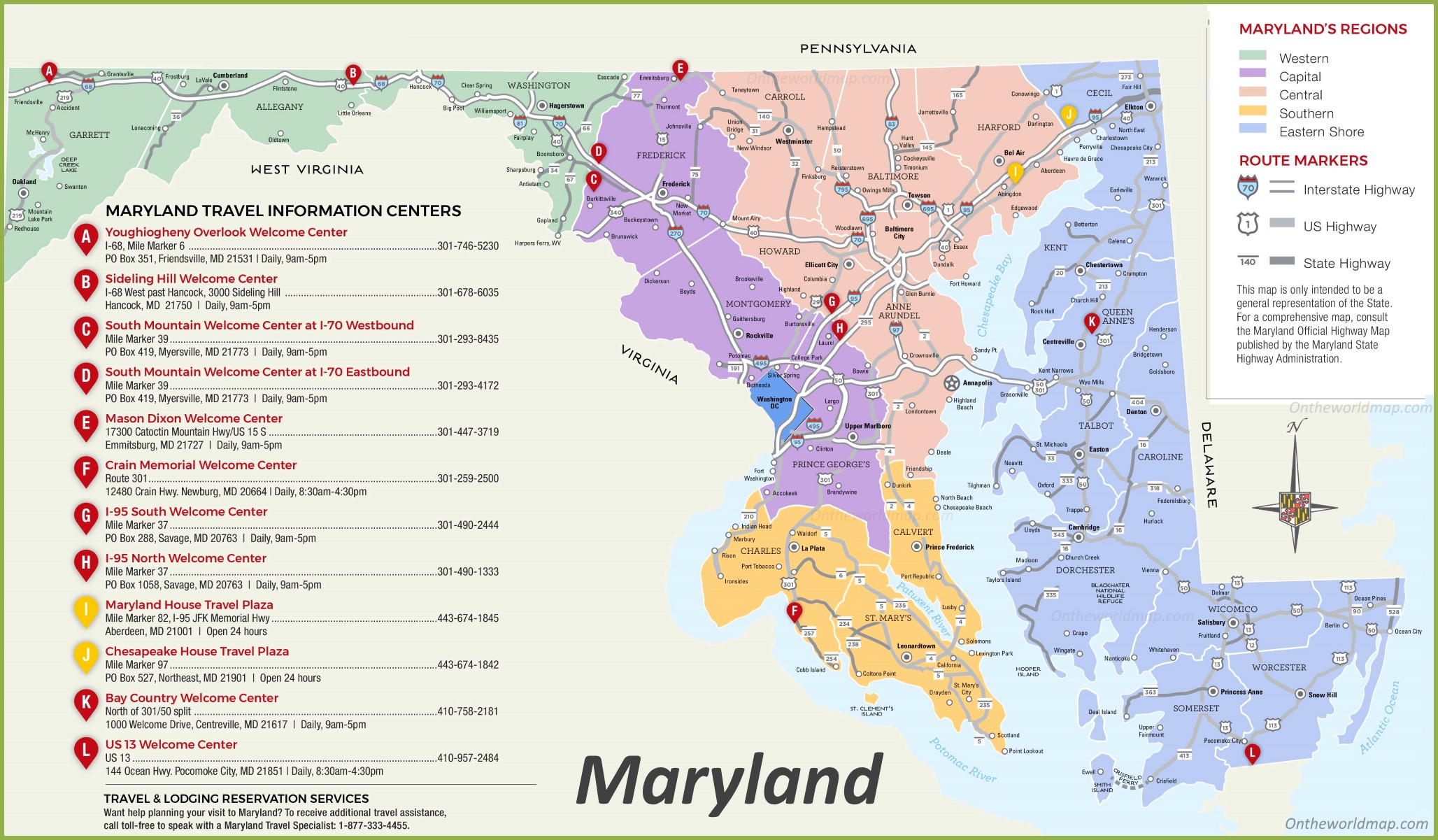 Maryland Tourist Map Ontheworldmap Com