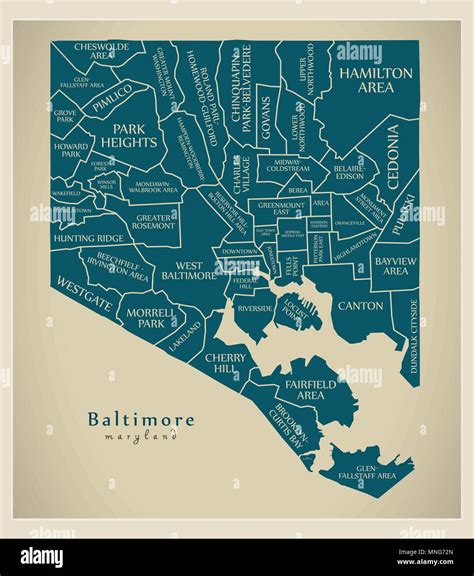 Modern City Map Baltimore Maryland City Of The Usa With Neighborhoods