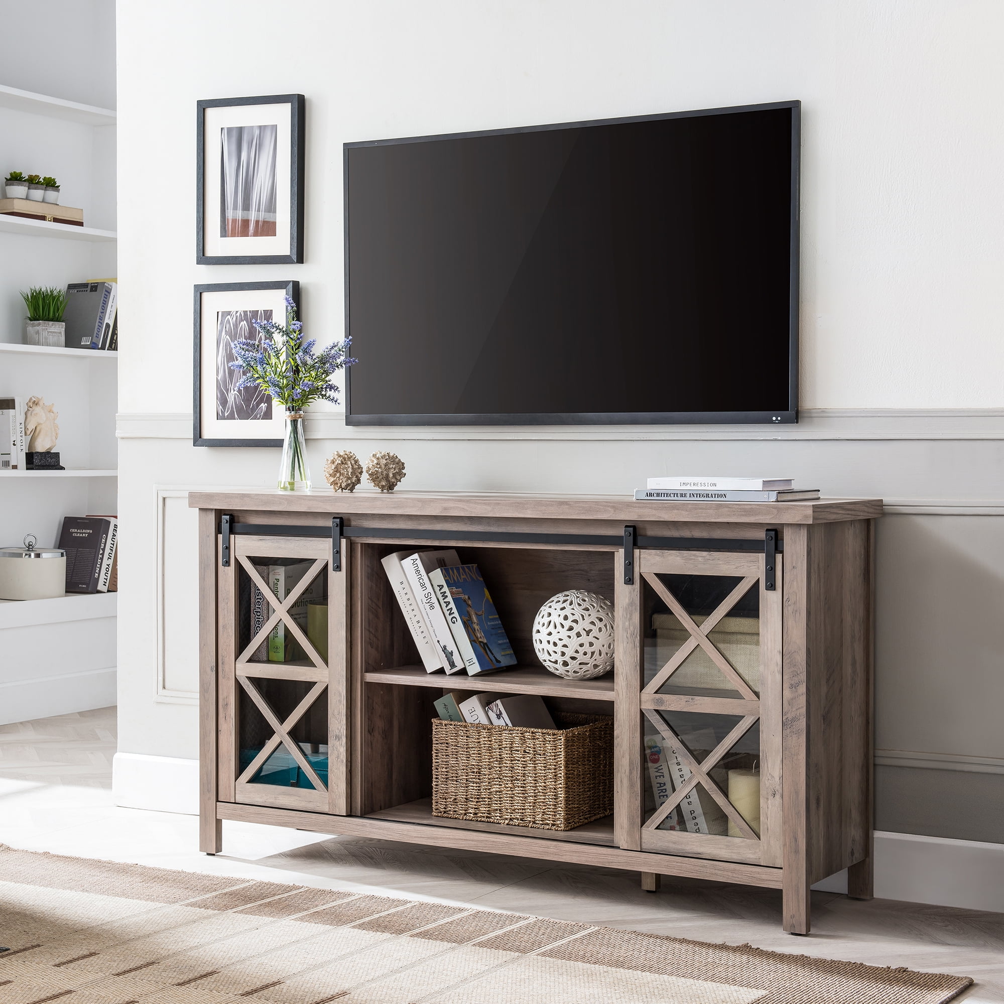 Modern Farmhouse Tv Stand For Tvs Up To 58 Media Console Table With