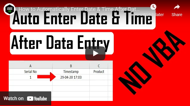 Ms Excel Tutorial How To Automatically Enter Date And Time After Data