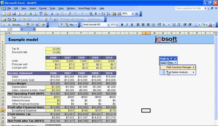 Multi Scenarios Manager For Excel Create Manage Scenarios Of Models