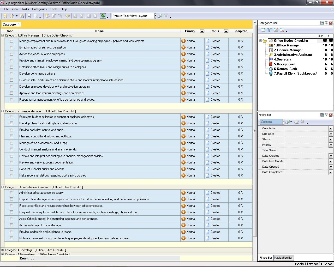 Office Duties Checklist To Do List Organizer Checklist Pim For And