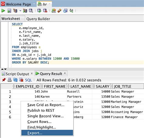 Oracle How To Extract Results From Multiple Query Results Tabs Into