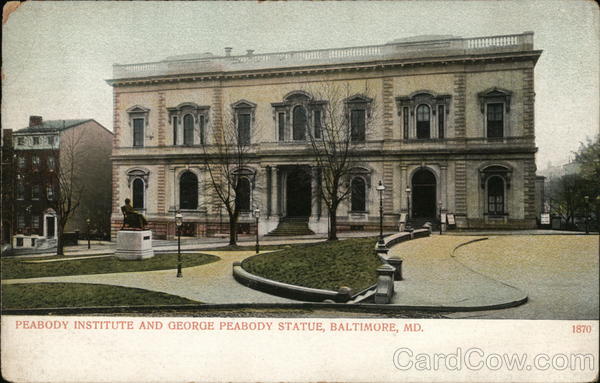 Peabody Institute And George Peabody Statue Baltimore Md Postcard