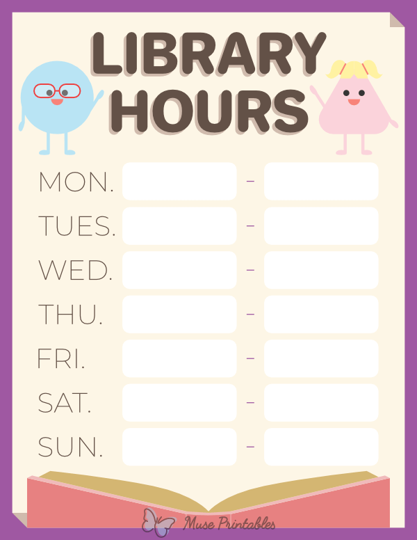 Printable Library Hours Sign