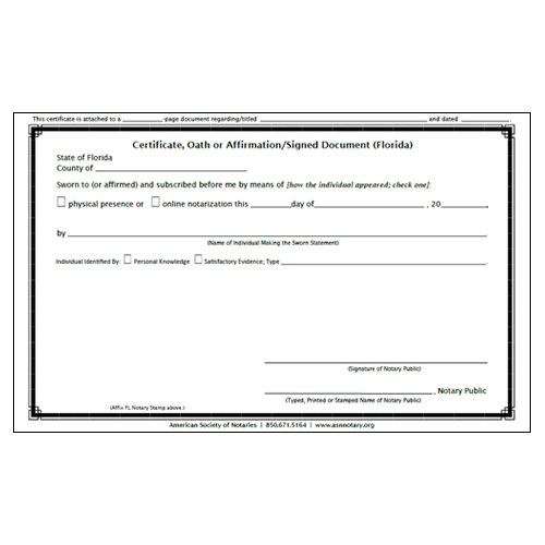 Printable Notary Certificate Jurat Verification Of Oath Or Affirmation W Blank Space For Custom