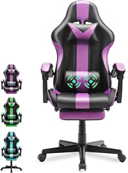 Purple Gaming Chairs With Footrest For Adult Teens Ergonomic Gamer