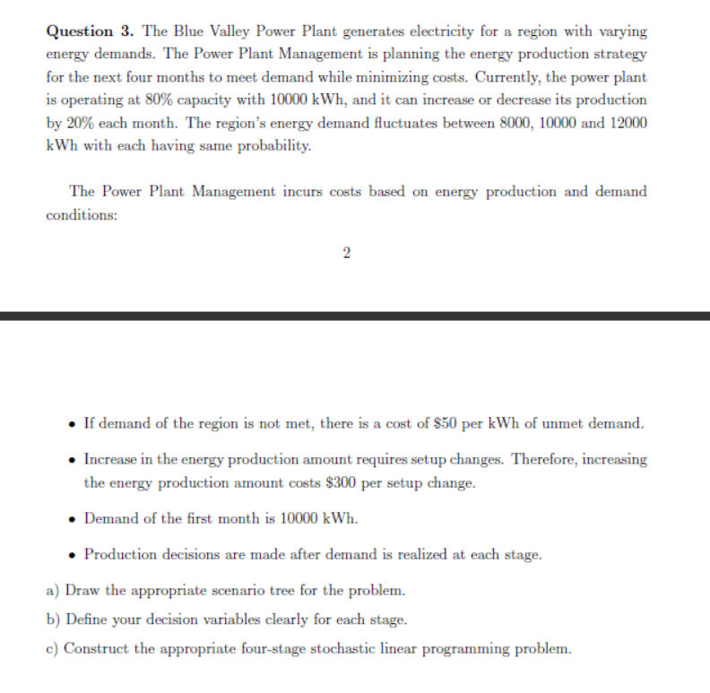 Question 3 The Blue Valley Power Plant Generates Chegg Com