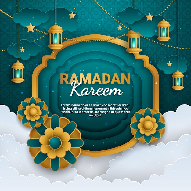 Ramadan Kareem Paper Cut Vector Banner Or Poster With Lantern Star