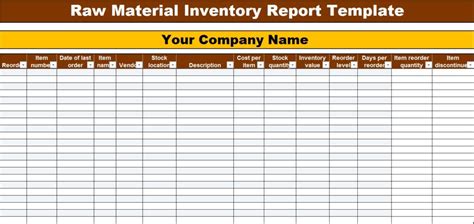 Raw Material Inventory List Templates Excel Word Template