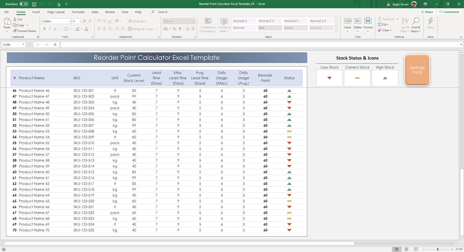 Reorder Point Excel Template