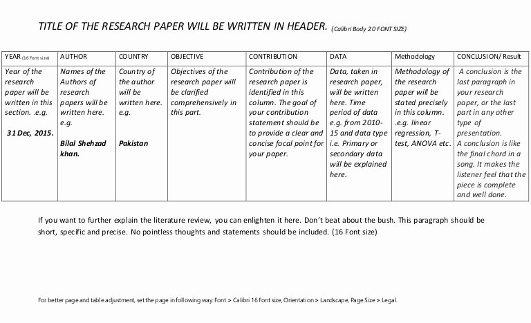 Research Paper Literature Review Table Template Defining Your Review