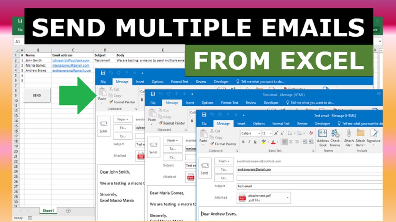 Send Multiple Emails From Excel Youtube