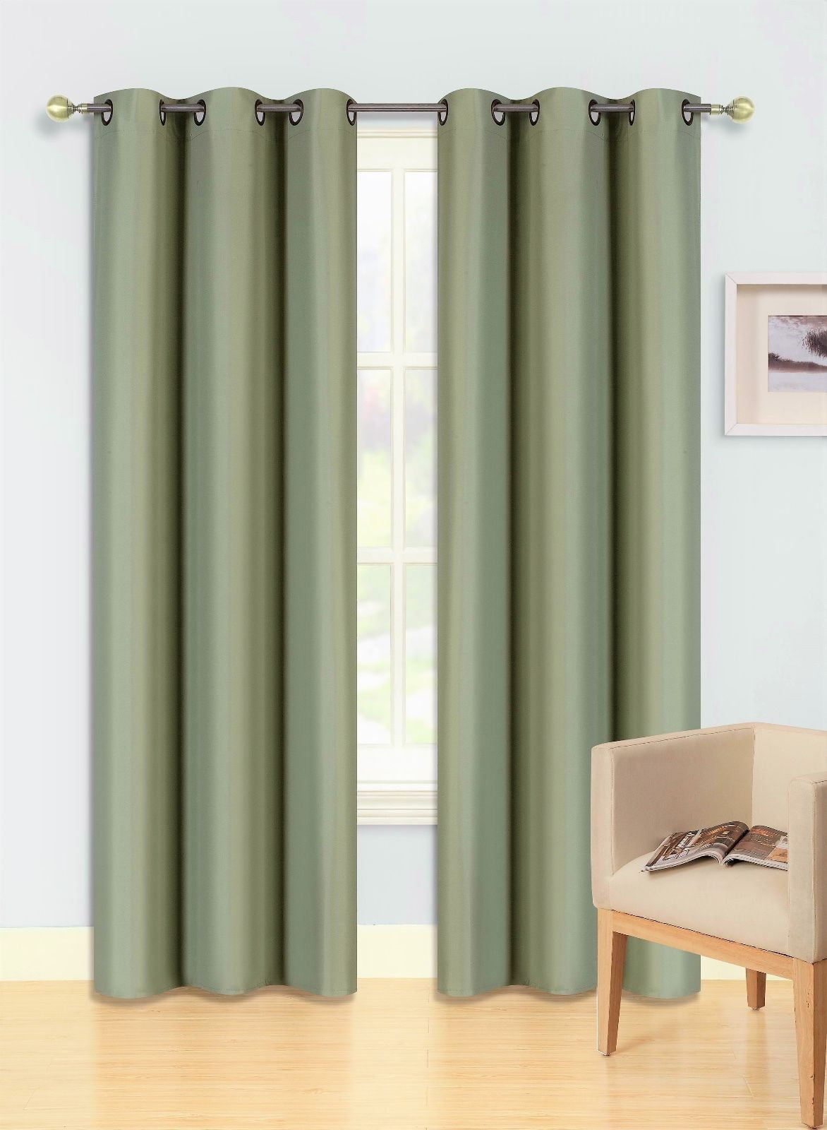 Sss 2 Pc Sage Green Solid Blackout Room Darkening Panel Curtain Set