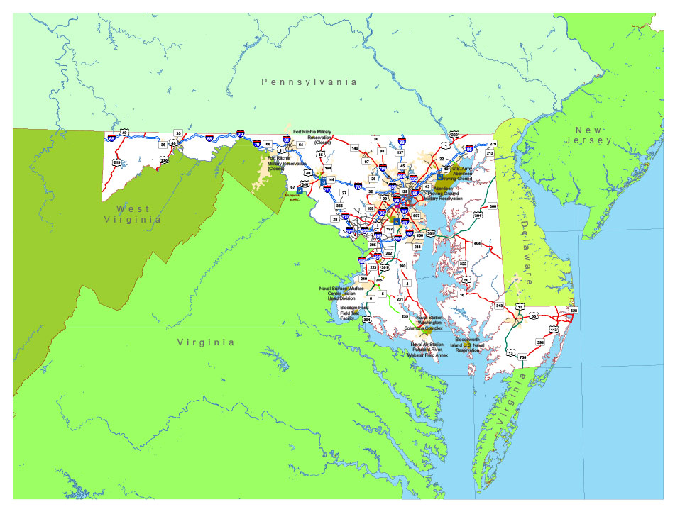 State Map Of Maryland In Adobe Illustrator Vector Format Map Resources