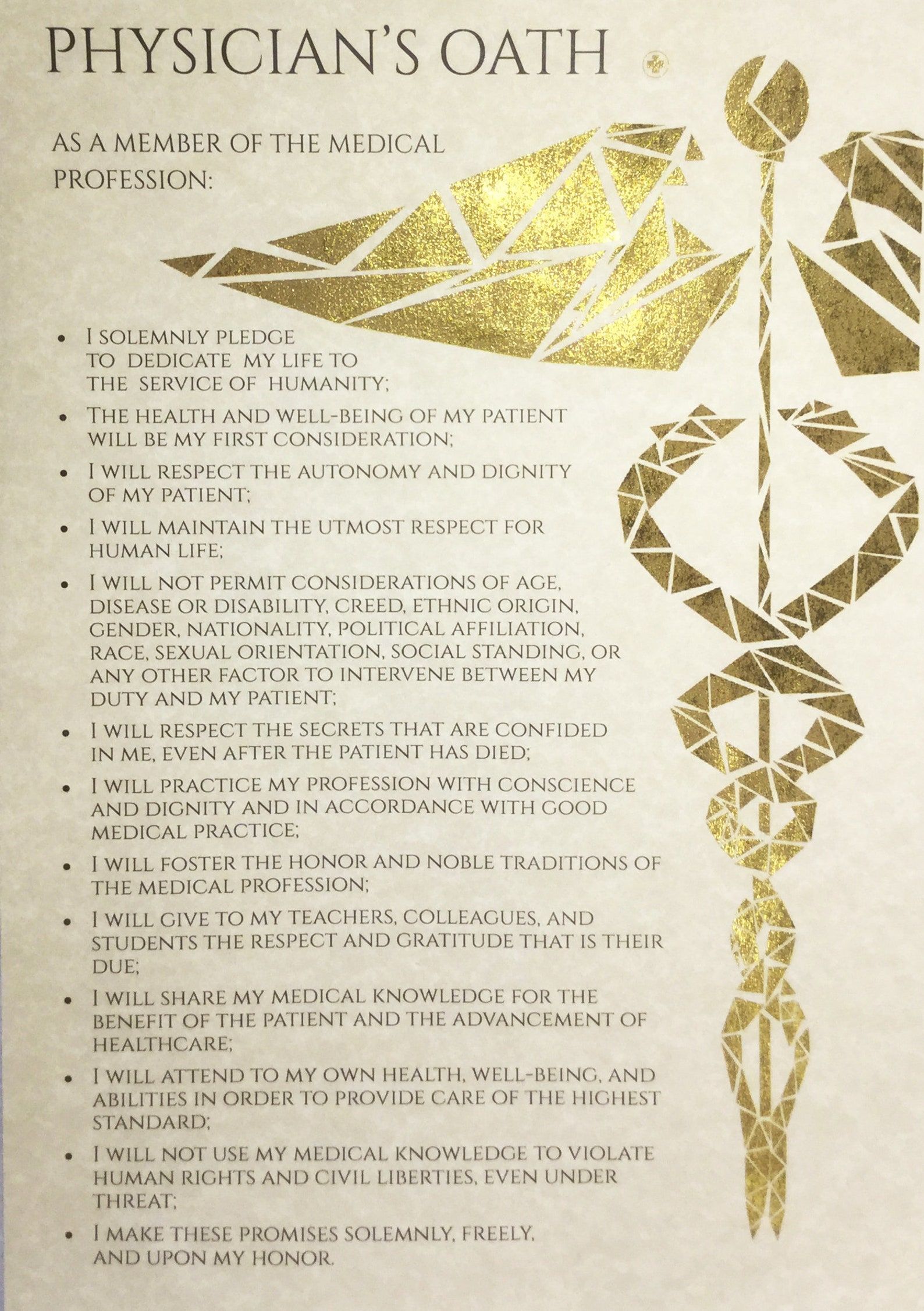 The Declaration Of Geneva Physician S Oath Personalized Gold