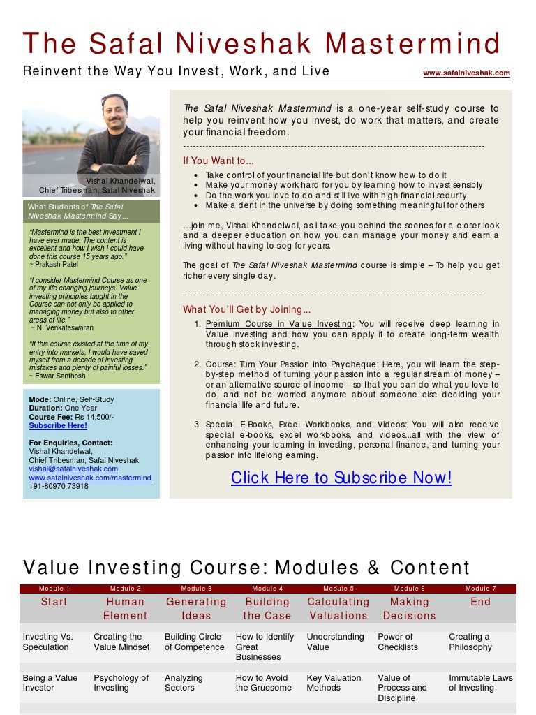 The Safal Niveshak Value Investing Unconference Safal Niveshak