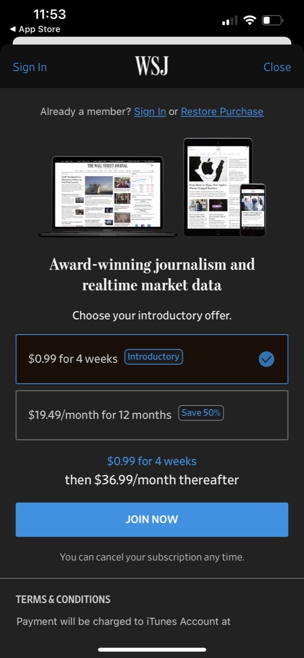 The Wall Street Journal Paywall Screenshot 3M Mo