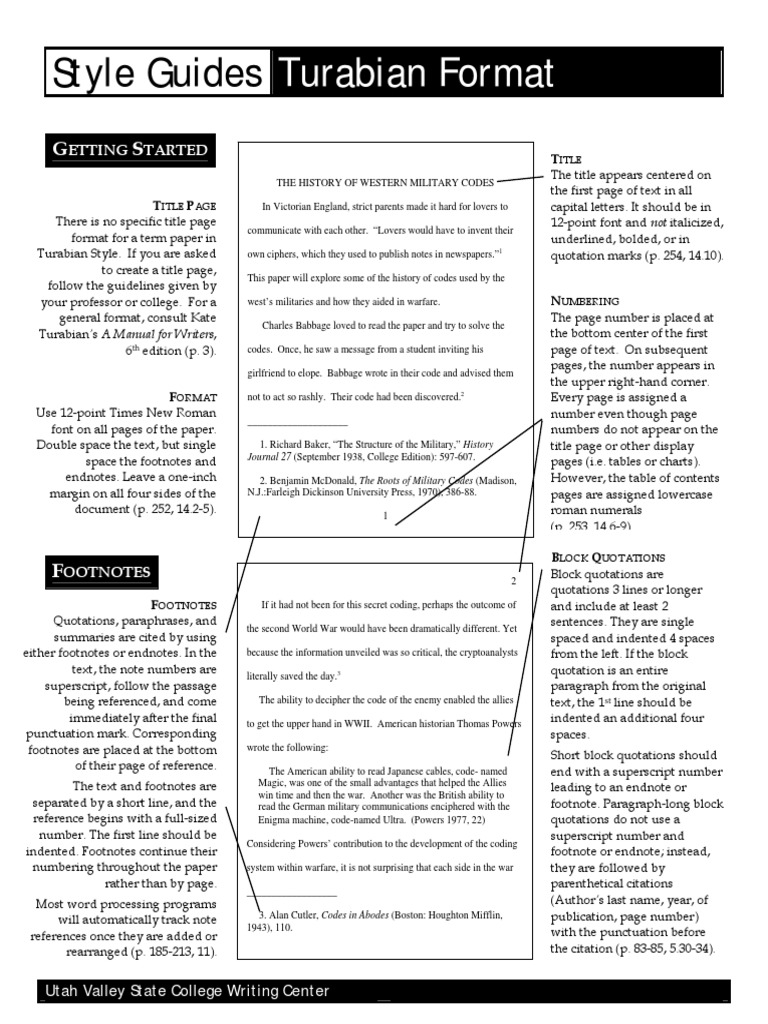 Turabian Format And Style Guide With Examples