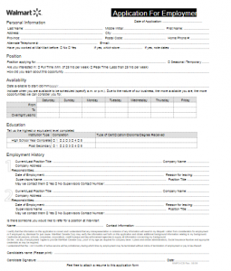 Walmart Application Pdf Free Word Templates