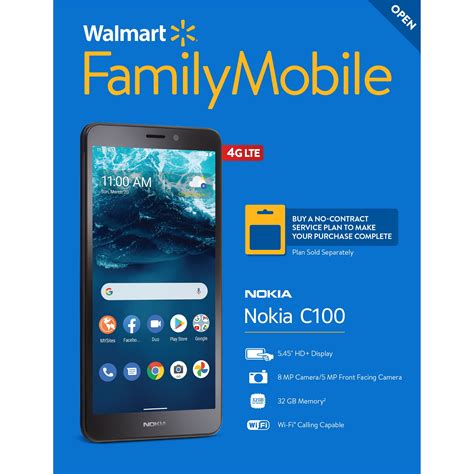 Walmart Family Mobile Nokia C100 32Gb Blue Prepaid Smartphone