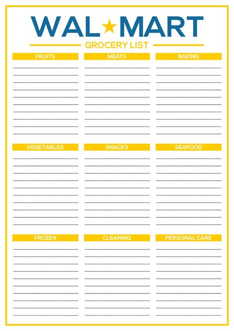 Walmart Grocery Shopping List Template Grocery List Printable