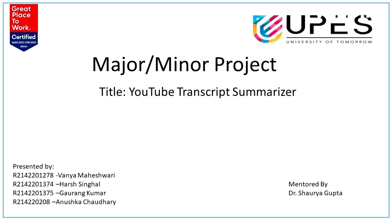 Youtube Transcript Sumariser Application Of Api Ppt